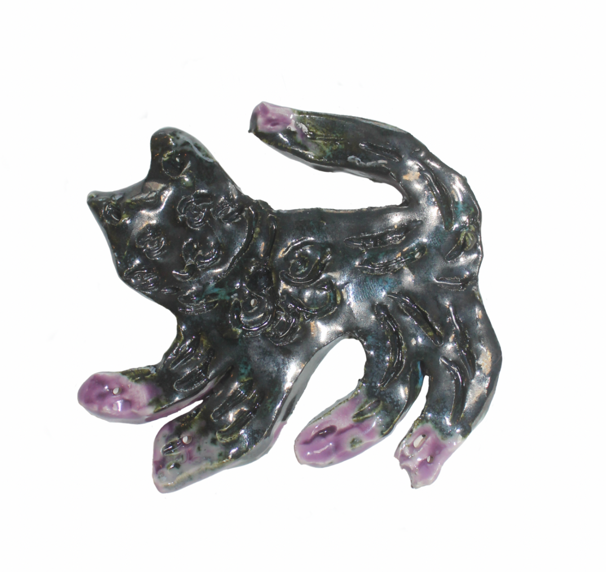 Iridescent cat brooch in Dark Amethyst