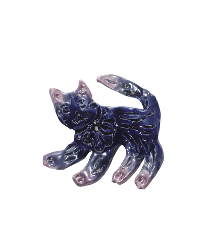 Iridescent cat brooch in Cobalt Marine