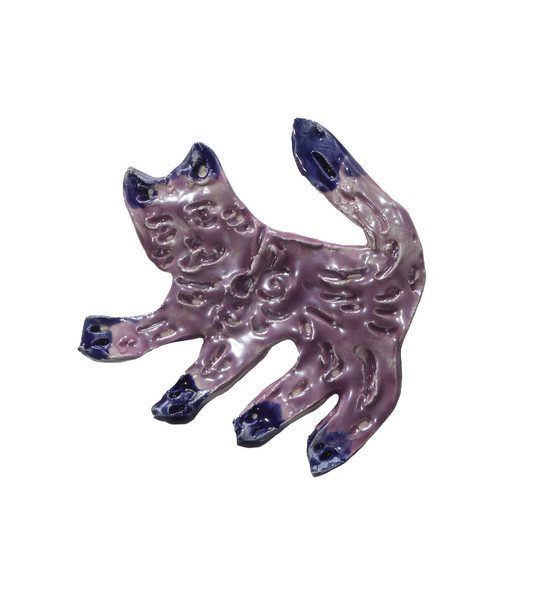 Iridescent cat brooch in Lilas